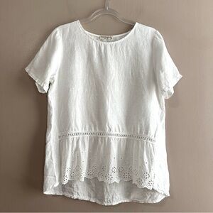 Terzo Millennio 100% Linen White Eyelet Trim Tunic Top Womens Medium Coastal